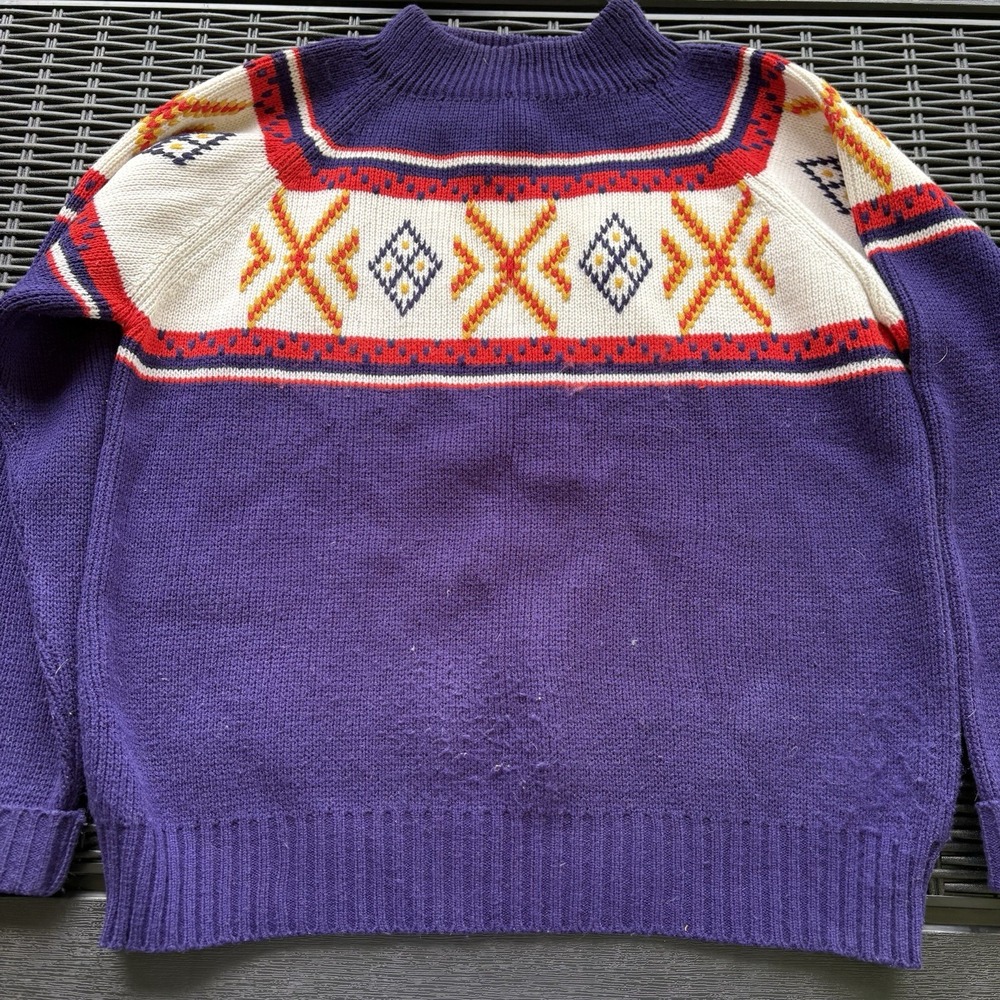 Vtg Montgomery Ward Crew Neck Sweater  Acrylic Blue Pattern 70s 80s Sz M A1936
